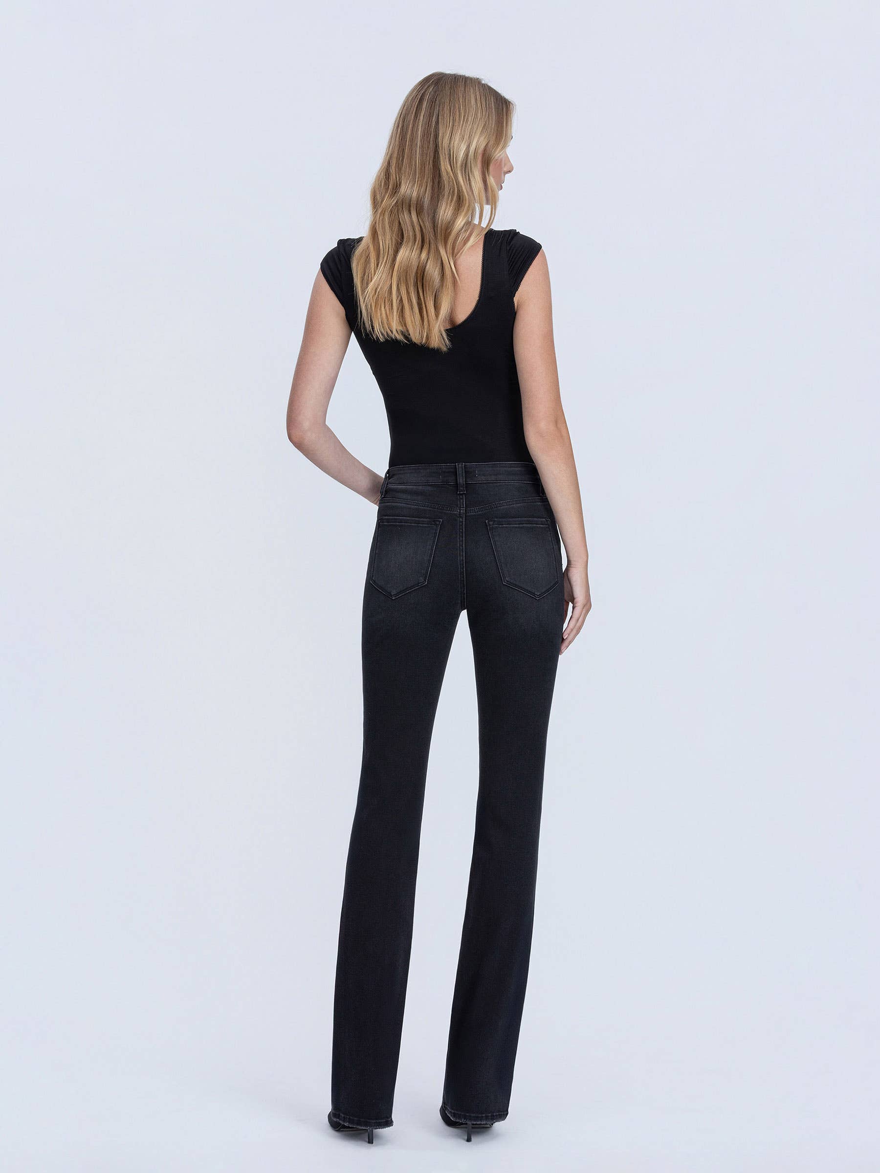 HIGH RISE FULL LENGTH BLACK BOOTCUT JEANS