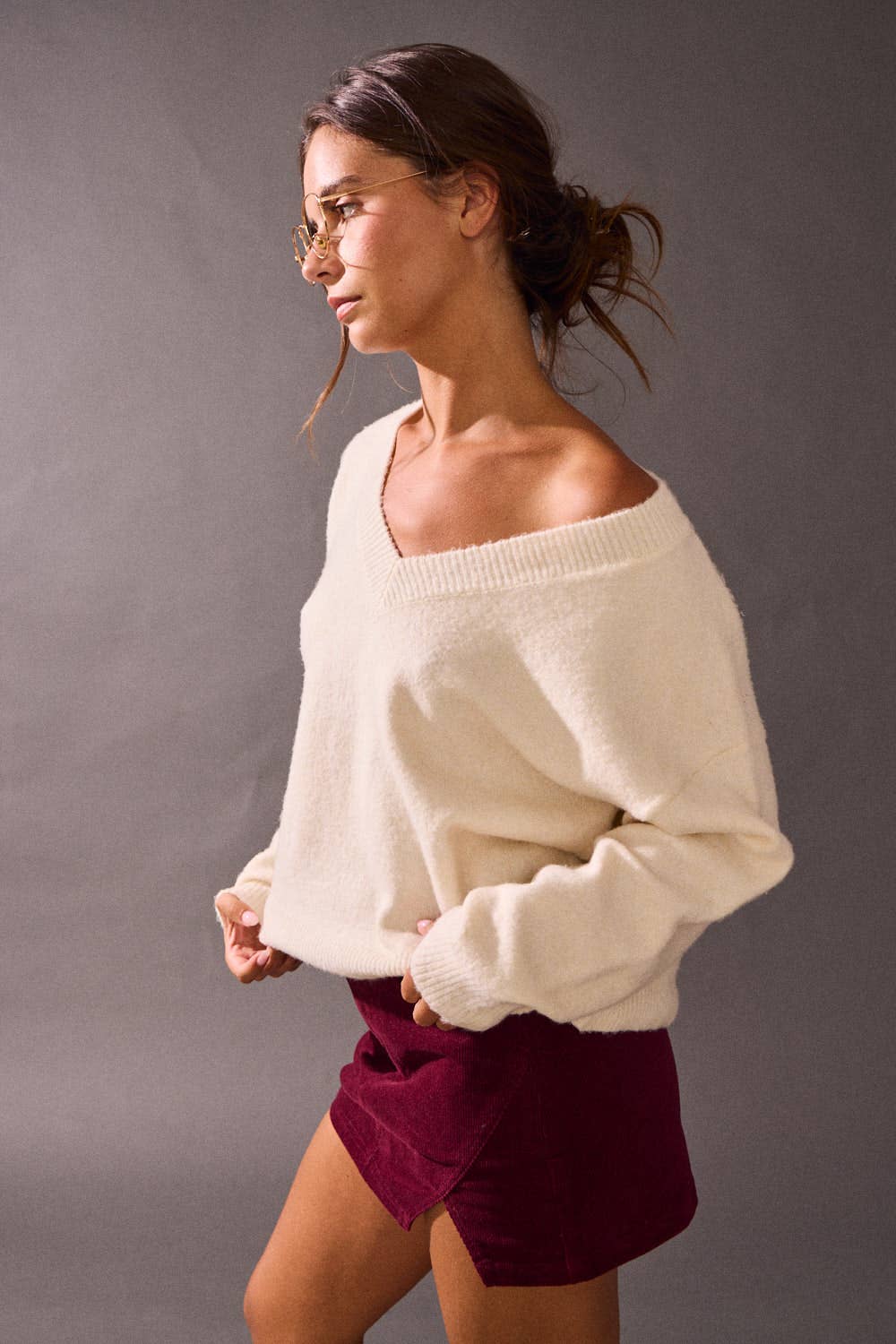 BRUSHED KNIT V-NECK PULLOVER (PRE🤍ORDER)
