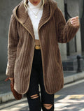 Hooded Loose Plush Buttonless Cardigan