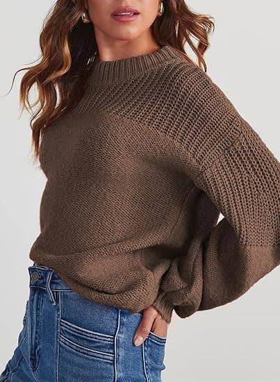 Loose solid color flat-neck knitted sweater