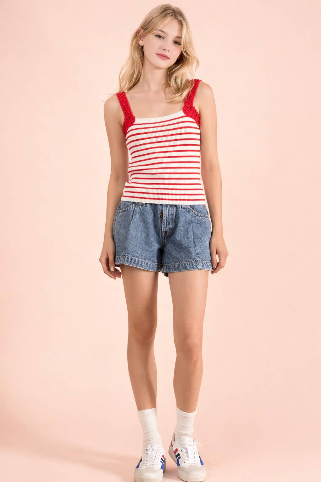 Crochet Sleeve Striped Knit Tank Top (PRE🤍ORDER)
