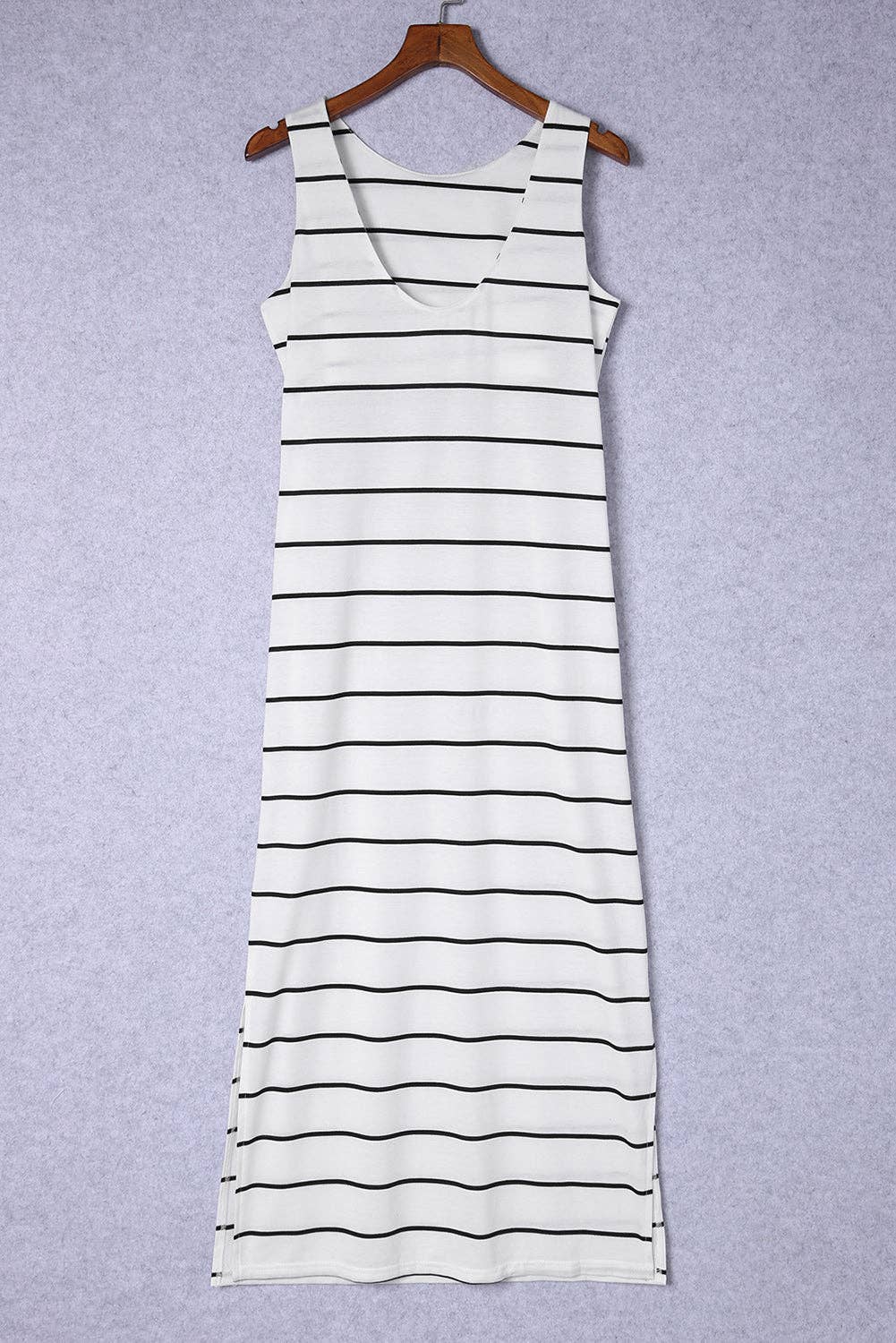 White Stripe Sleeveless Dress
