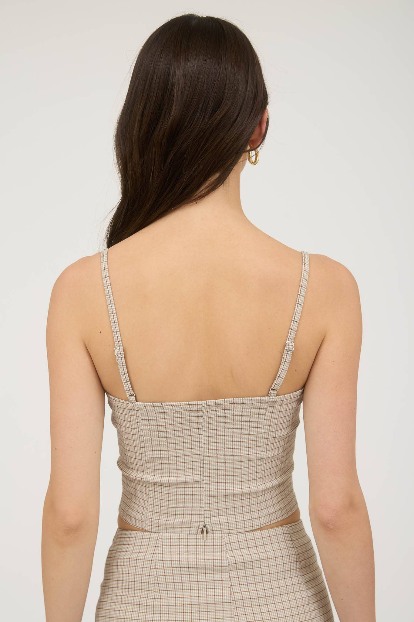 PLAID LACE TRIM FRONT TIE SPAGHETTI STRAP CROP TOP