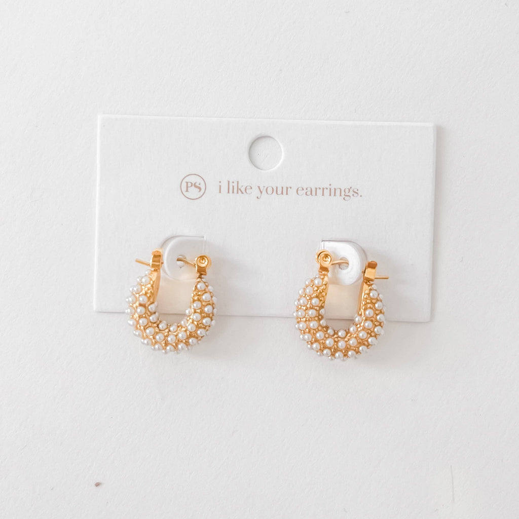 Hailey Huggie Pearl Earrings - WATERPROOF