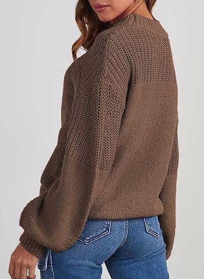 Loose solid color flat-neck knitted sweater