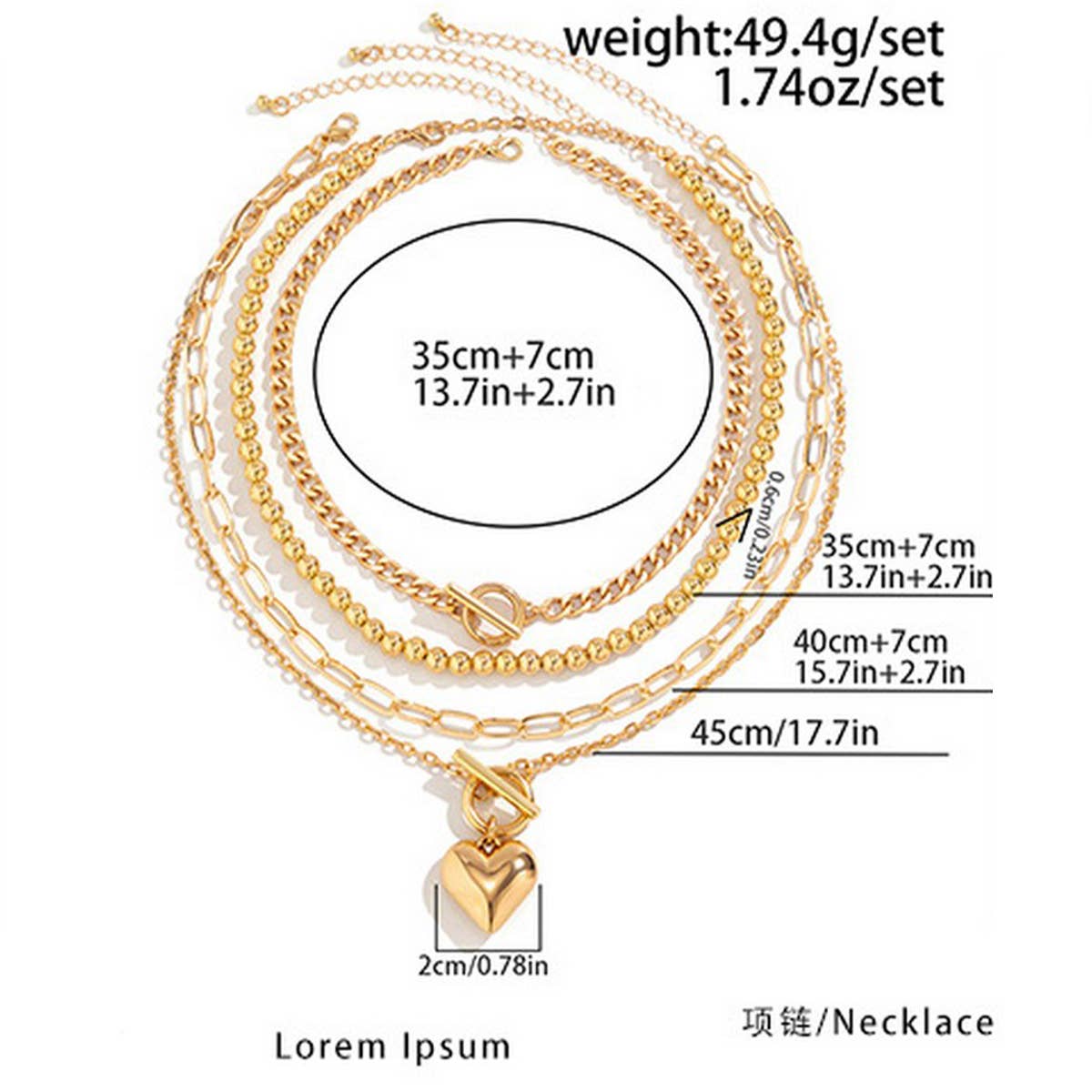 MULTILAYERED BUCKLE HEART-SHAPE NECKLACE