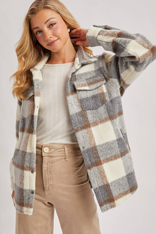 PLAID BRUSHED FLANNEL SHACKET