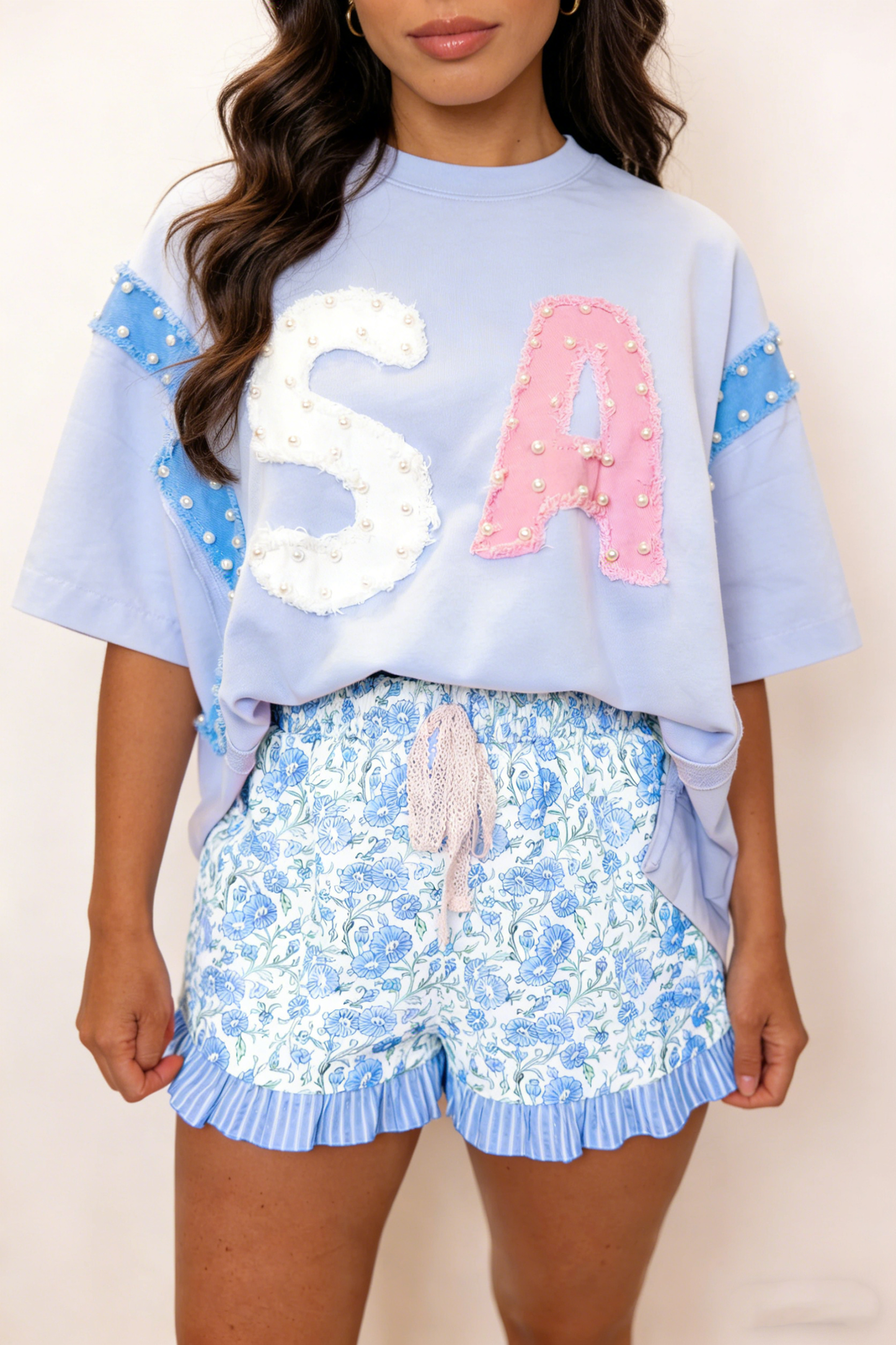 Floral Striped Ruffle Hem Lace Tie Shorts (PRE🤍ORDER)