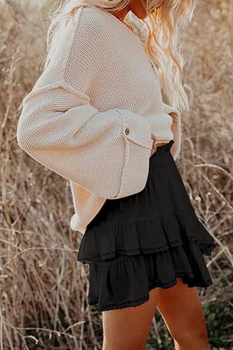 HIGH WAIST LAYERED RUFFLE MINI SKIRT