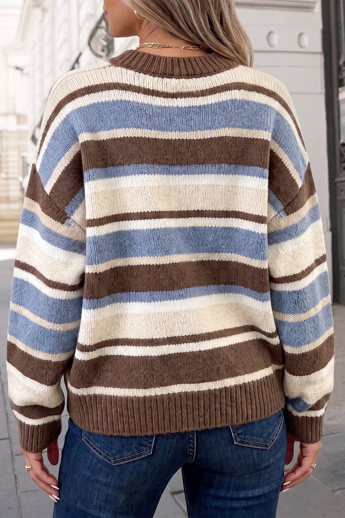 Stripe Dropped Shoulder Loose Pullover Sweater (PRE🤍ORDER)