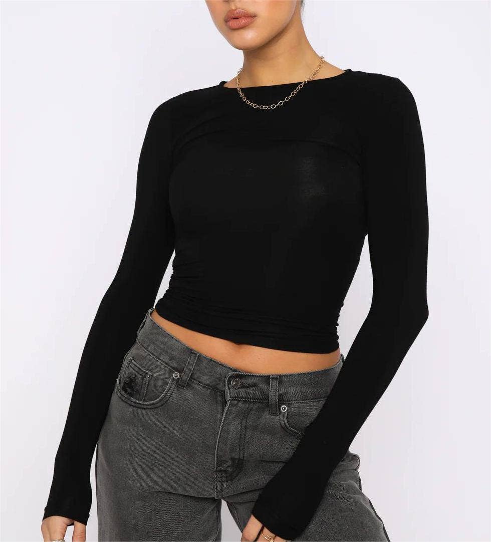 Basic slim fit long sleeve tee for women casual fall