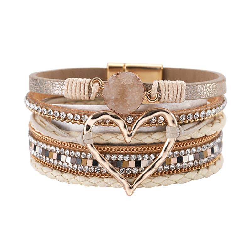 Multi-Layer Heart Charm Bangle Bracelets