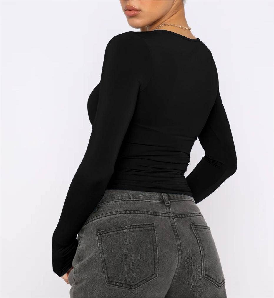 Basic slim fit long sleeve tee for women casual fall