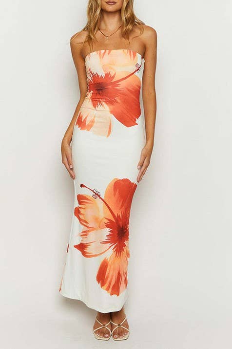 Hibiscus Floral sleeveless tube dress